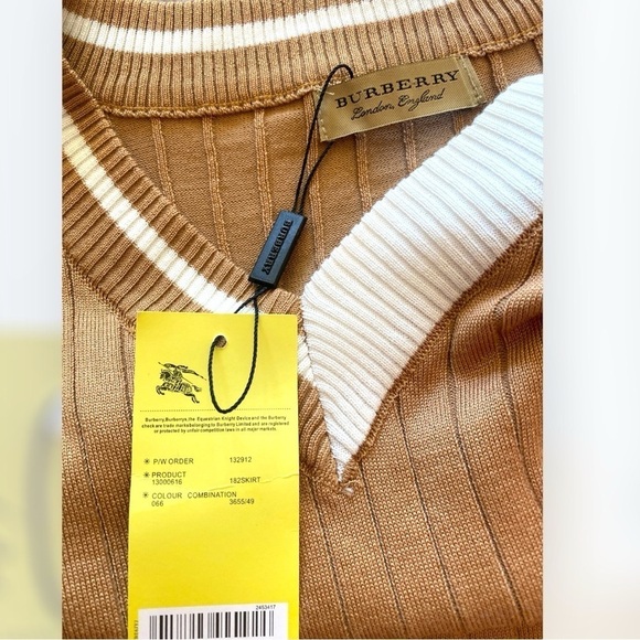 Burberry Pullover V-Neck Cardigan XL Caramel Brown/White Quiet Luxury NWT - Picture 4 of 14